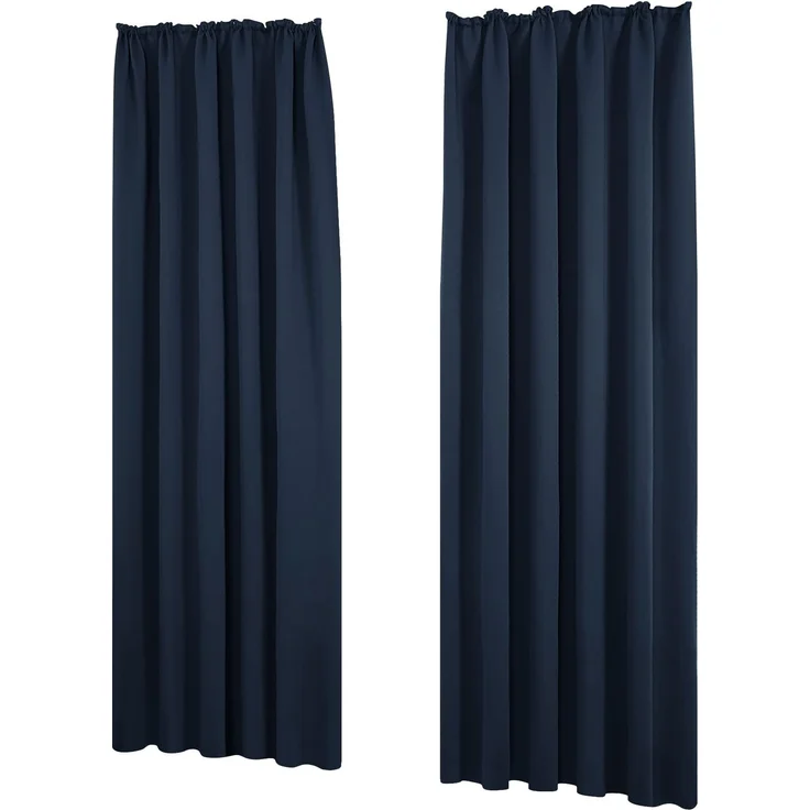 Deconovo Thermo Vorhänge mit Kräuselband für Schiene Sichtschutz Dunkelblau | 2er Set, H 160 x B 140 cm, Blickdichte Gardinen, Hitzeschutz, Schlafzimmer, Sonnenschutz, Wärmehaltung, Wohnzimmer Deko