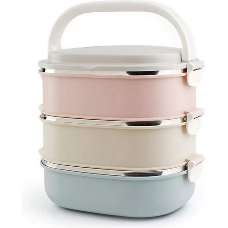 Edelstahl Thermobehälter Speisetransport 3 Etagen Lunchbox – Bild 1