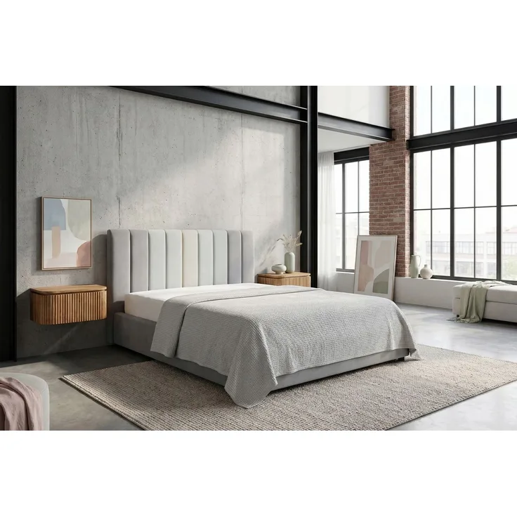 KAWOLA Bett CATTURA Polsterbett Velvet grau 160x200cm mit Lattenrost