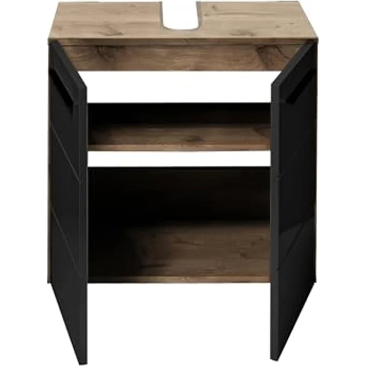 Waschbeckenunterschrank >Vista< 2 Türen, 1 Boden, schwarz / viking oak Dekor - 60x62x31 (BxHxT) – Bild 5