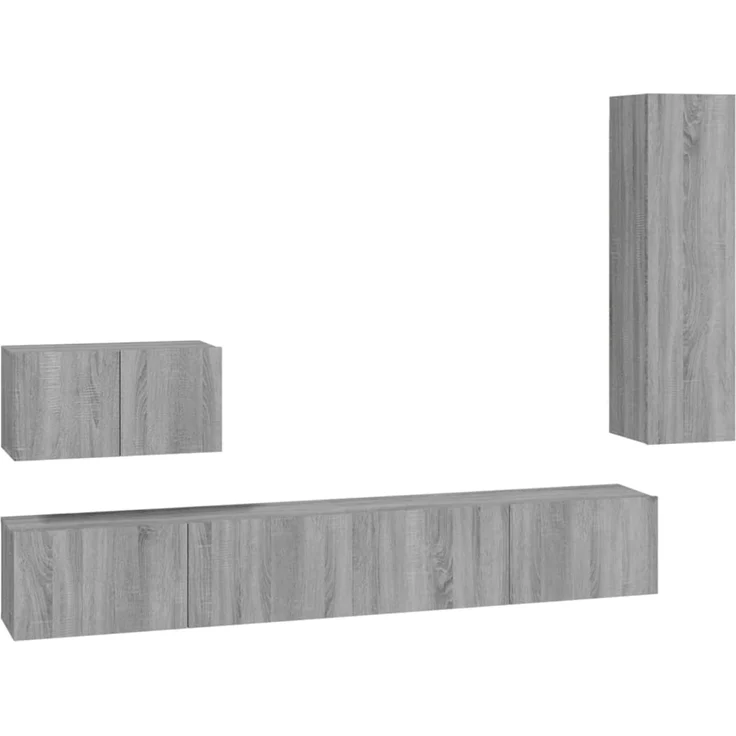 4-tlg. TV-Schrank, Fernsehschrank Grau Sonoma Holzwerkstoff – Bild 2