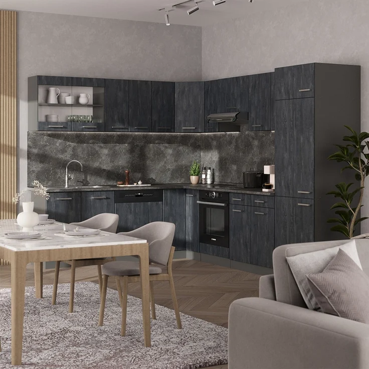 Eck-Küchenschrank für Dachschrägen R-Line Schwarz Beton 75.6 cm mit 1 Tür Vicco – Bild 3