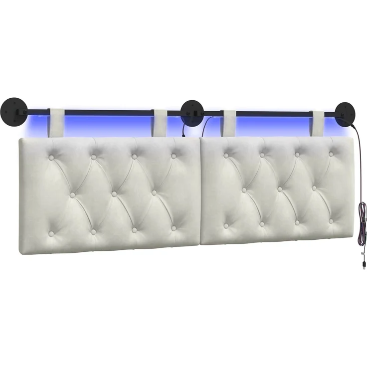 vidaXL Hängendes Kopfteil Mit LED Licht Creme Samt 7 x 130 x 55 cm – Bild 2