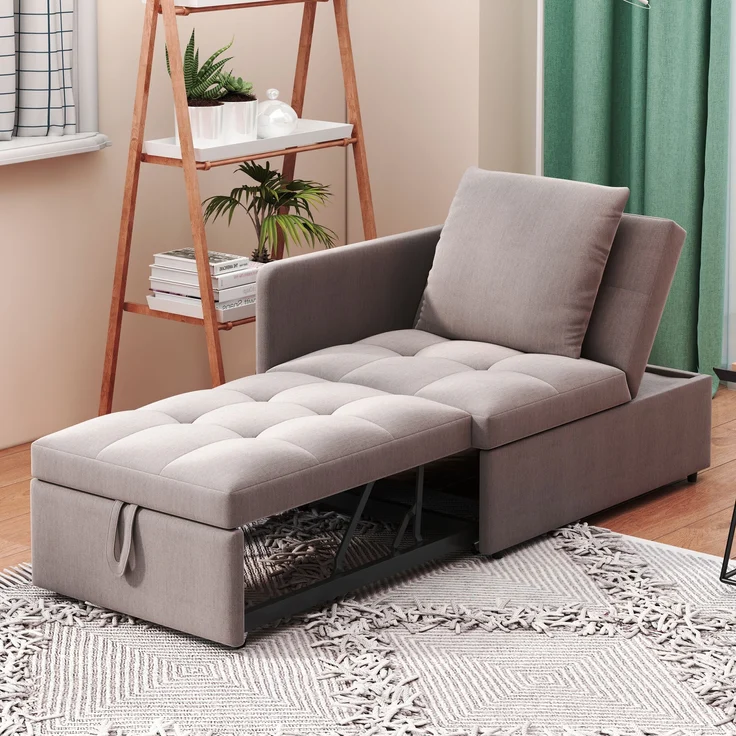 Multifunktions Schlafsofa 3-in-1, 177x68x65 cm, Grau Leinen, verstellbare Rückenlehne – Bild 2