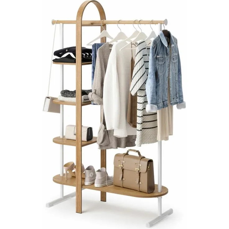 Umbra Kleiderständer Bellwood, Garderobe, Holz, Stahl, Weiß, Natur, 166 cm, 1019131-668