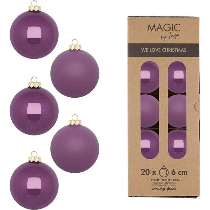 MAGIC by Inge Weihnachtsbaumkugel, Weihnachtskugeln Glas 6cm 20 Stück - Wild Mauve – Bild 1