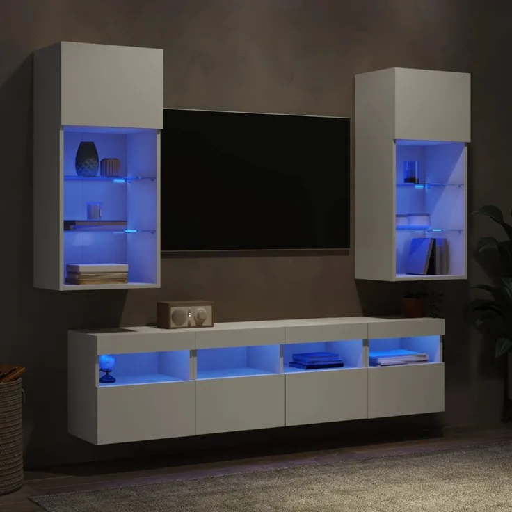 vidaXL 5-tlg. Wohnwand mit LED-Beleuchtung Weiß Holzwerkstoff 3216743