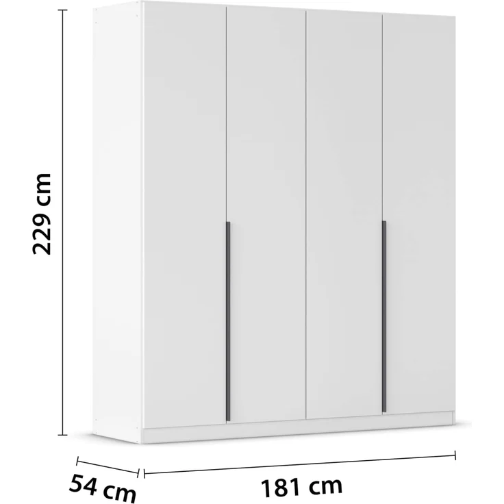 Rauch Möbel Alabama, Kleiderschrank, Garderobe, 4-türig, Zubehör Premium, 2 Kleiderstangen, 7 Einlegeböden, Schubladeneinsatz, Farbe Weiß, Griff Grau metallic, 181 x 229 x 54 cm – Bild 3