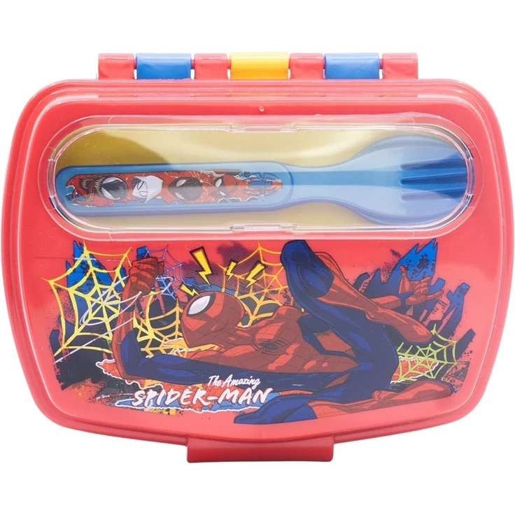 Spiderman Sandwichbox mit Besteck Kinder Brotdose Lunchbox Seven Wonders – Bild 2
