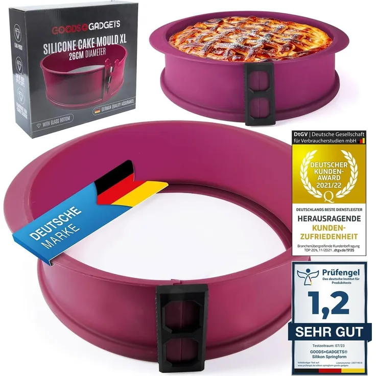 Goods+Gadgets Backform Silikon Springform, Antihaftbeschichtete Kuchen-Form & Glasboden
