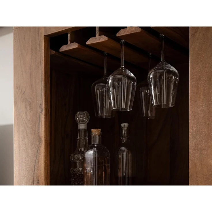 Highboard Osbon aus Massivholz mit Flaschenregal, Glasaufhängung und Schublade – Weinschrank für Wohnzimmer, Küche oder Hausbar – Bild 3