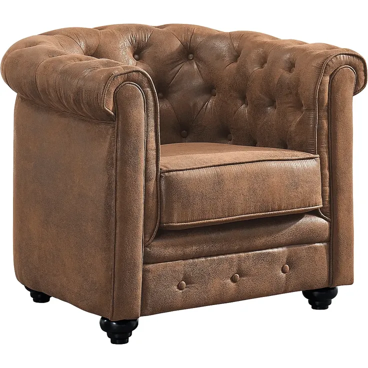 Vente-unique - CHESTERFIELD Sessel StoffStoff Braun - B 78 cm x H 72 cm x L 82 cm – Bild 4
