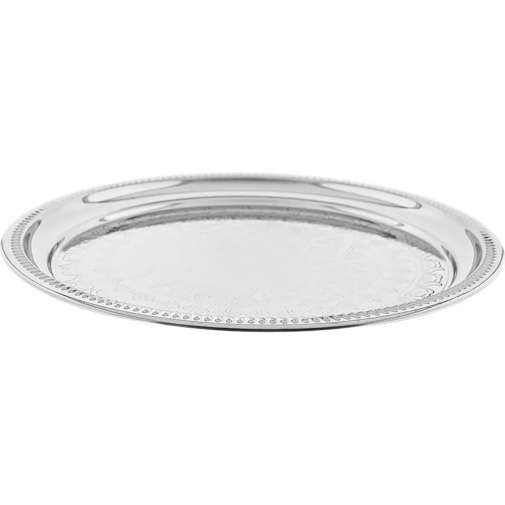Orientalisches Serviertablett - rundes Design in Silber 60 x 3 cm