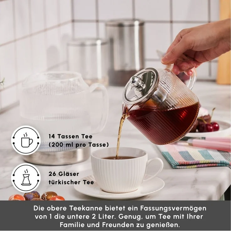 Karaca Teekanne Karaca Kelly XL Borosilikat Glas-Teekannen-Set, 3L, Hitzebeständig, 2.95 l – Bild 3