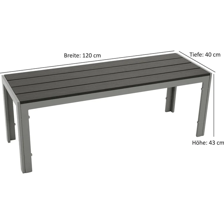 DEGAMO SORANO Hockerbank, Alu + Kunstholz, silbergrau/grau, 2-sitzer 120cm – Bild 5