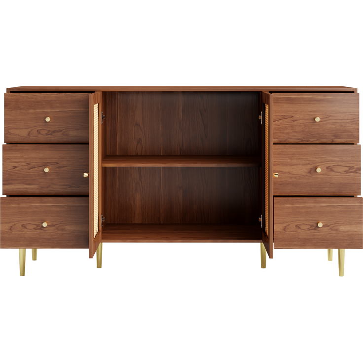 Sideboard Holzoptik, 160x40x90 cm mit Rattantüren & 6 Schubladen – Bild 7
