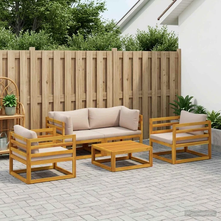 vidaXL 5-teiliges Garten-Lounge-Set Modular Natur Massivholz Akazie 3417223 – Bild 1