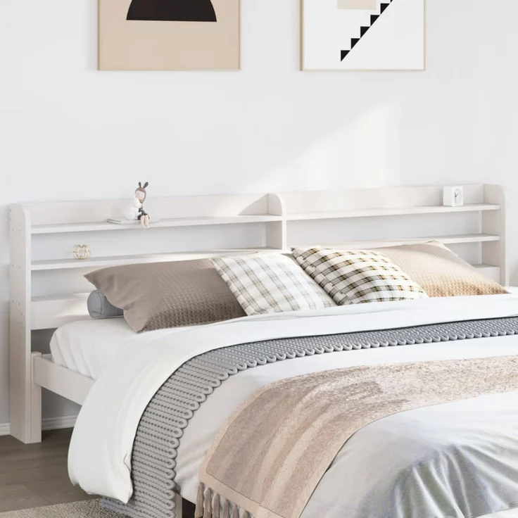vidaXL Kopfteil mit Ablagen Weiß 200 cm Massivholz Kiefer (Art-Nr 850939) – Bild 1