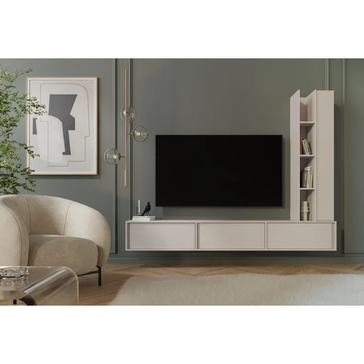 AX LIVING Varelo TV-Wände Kaschmir – 230 cm Lowboard hängend – Hängeregal rechts – Bild 1