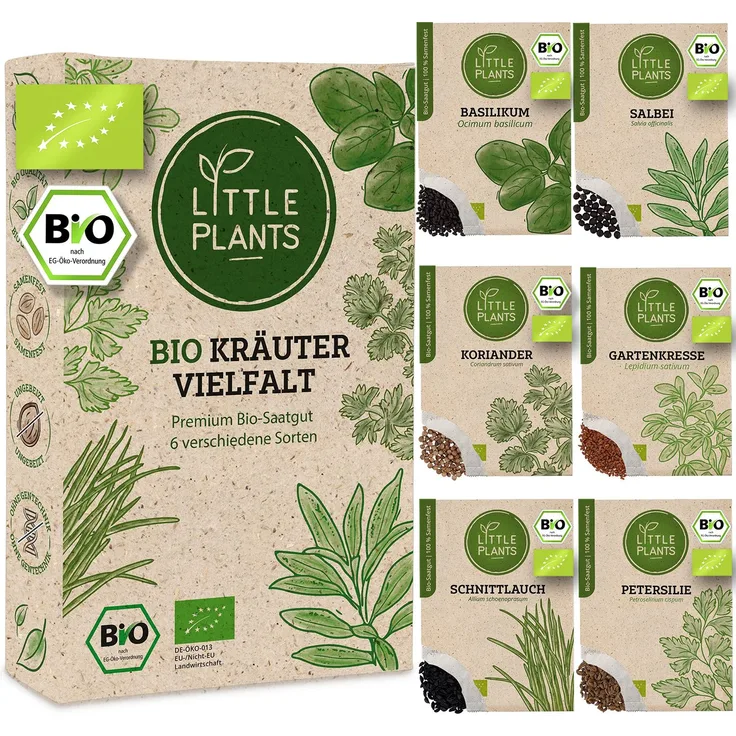 Bio Kräutersamen Set - 6 Sorten Kräuter Samen, Saatgut für Garten Balkon Hochbeet und mehr - Pflanzensamen Set