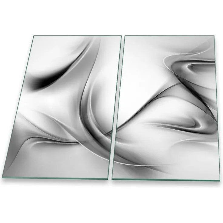 Herdabdeckplatte Abdeckung Ceranfeld Abdeckplatte Schneidebrett 2-Teilig 60x52 Abstraktion Grau Spritzschutz Glasplatte Ceranfeldabdeckung Schutz Herdschutz Sicherheitsglas Glasschneidebrett 2 x 30 x 52