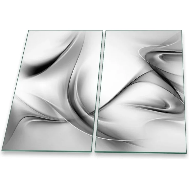 Herdabdeckplatte Abdeckung Ceranfeld Abdeckplatte Schneidebrett 2-Teilig 60x52 Abstraktion Grau Spritzschutz Glasplatte Ceranfeldabdeckung Schutz Herdschutz Sicherheitsglas Glasschneidebrett 2 x 30 x 52 – Bild 1