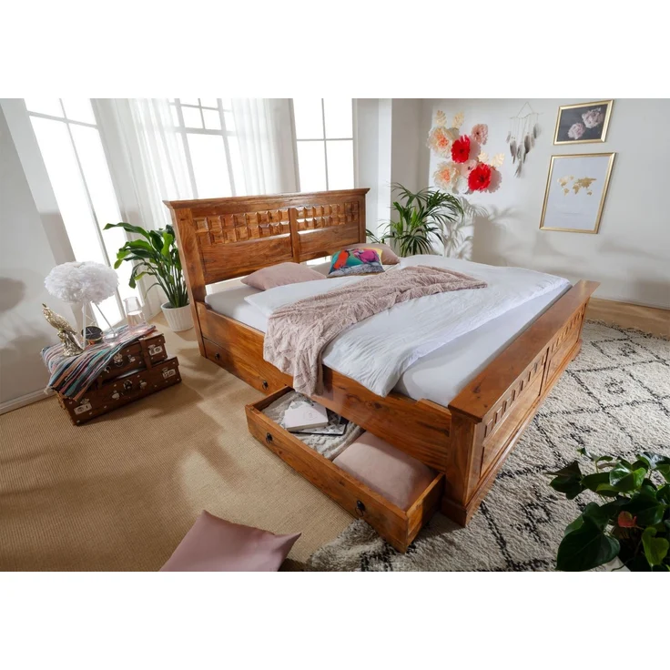 Bett Akazie 200x200x114 honig lackiert OXFORD #0311 – Bild 5