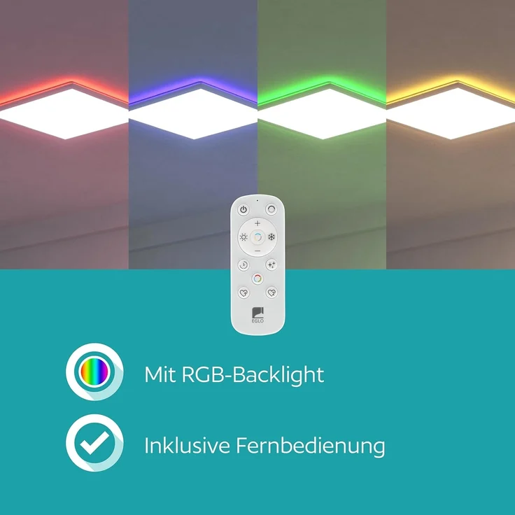 EGLO LED Deckenleuchte Bottazzo, Deckenlampe mit Fernbedienung, Panel ultraflach mit Backlight, Bürolampe dimmbar aus Metall und Kunststoff in Weiß, warmweiß - kaltweiß, RGB, 100x25 cm – Bild 5