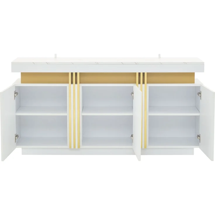 Merax weißes Sideboard, mit 3 Türen, Esszimmerschrank mit verstellbaren Trennwänden, Platin-Nähte – Bild 7