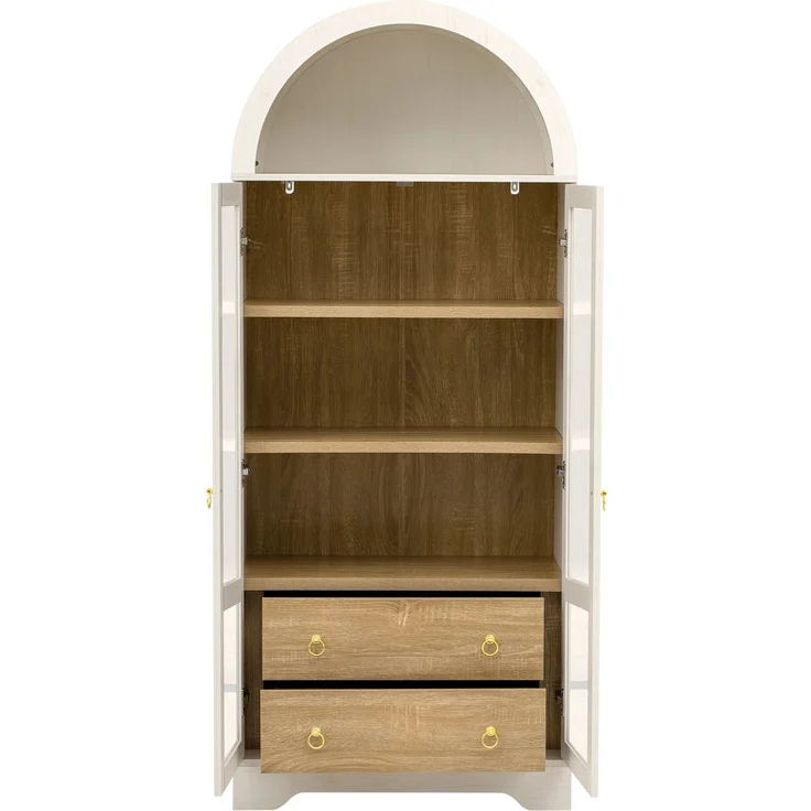 ZUBALIYA Highboard mit verstellbaren Regalböden und Schubladen / Küchenschrank mit transparentem Glas und großem Stauraum, mit ideal für Esszimmer und wohnzimmer und Küche (Weiß) – Bild 10