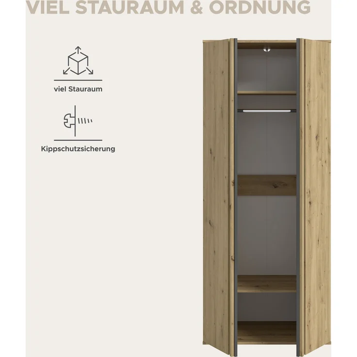 Tofta Kleiderschrank 2-türig in Artisan Eiche Nachbildung – Bild 8