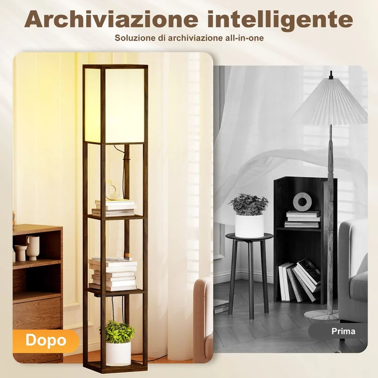 JARDJ Stehlampe mit Ablagen, dimmbarem Licht, Fußschalter und USB-Anschlüssen, Braun – Bild 6