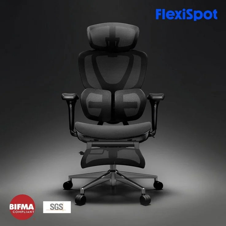 FLEXISPOT Drehstuhl Ergonomischer Bürostuhl, Arbeitsstuhl mit Dual-Wing Lendenstütze (3D-Kopfstütze & 3D-Armlehnen & Verstellbarer Sitztiefe), 3-Stufen Neigung & höhenverstellbare Rückenlehne, MIT Fußstütze – Bild 1