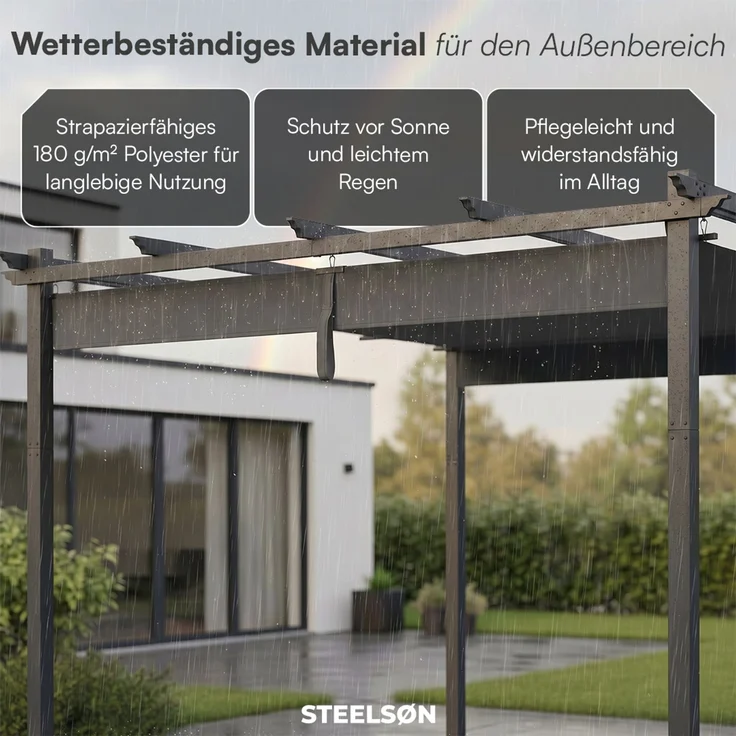STEELSØN 'Xyriela' Pergola mit Schiebedach, 3x3m, Aluminium, anthrazit/grau, Gartenpavillon, wetterfest, Pavillon mit freistehender Terrassenüberdachung – Bild 5