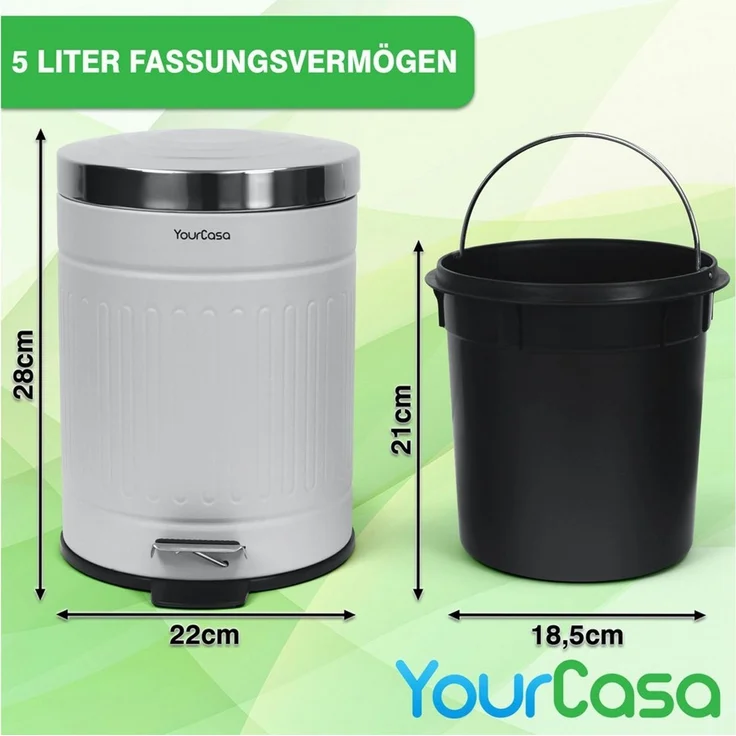 YourCasa Mülleimer YourCasa® Mülleimer Bad [5L] Edelstahl Retro Design - Kosmetikeimer, Fassungsvermögen 5 Liter, Edelstahl pulverbeschichtet, Soft Close – Bild 3