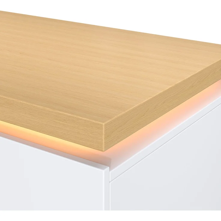ZUBALIYA 140×50cm großer Schreibtisch,verlängerte und verdickte Tischplatte mit LED-Beleuchtung, ausgestattet mit 3 Schubladen,2 Türen und verstellbaren Einlegeböden,großer Stauraum, Schreibtisch, Schminktisch – Bild 10