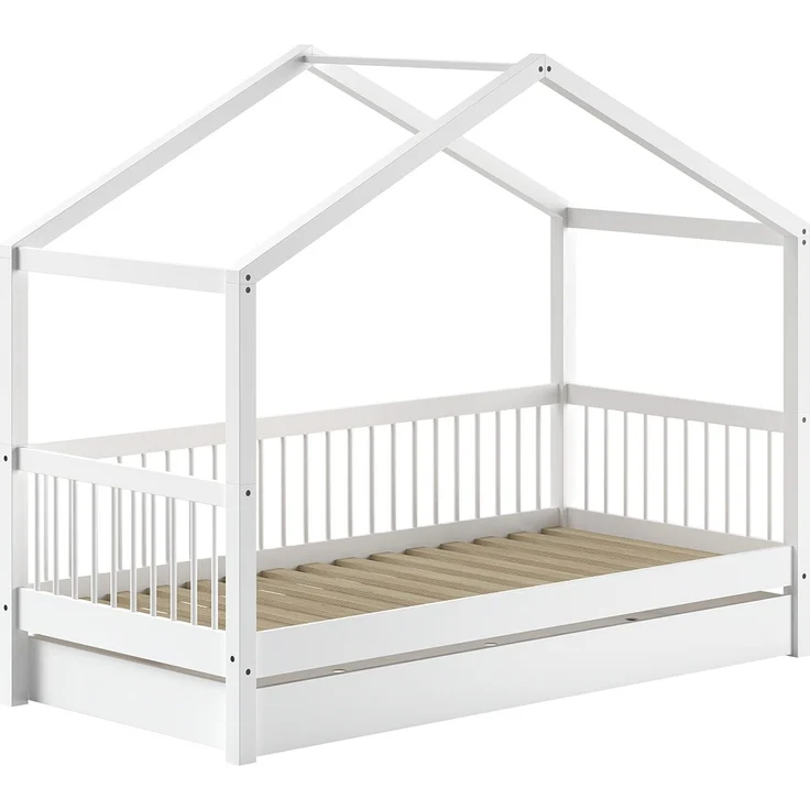 Hausbett >Buche Massiv< in Buche massiv weiß lackiert - 207,5x170x97,5 (BxHxT) – Bild 5