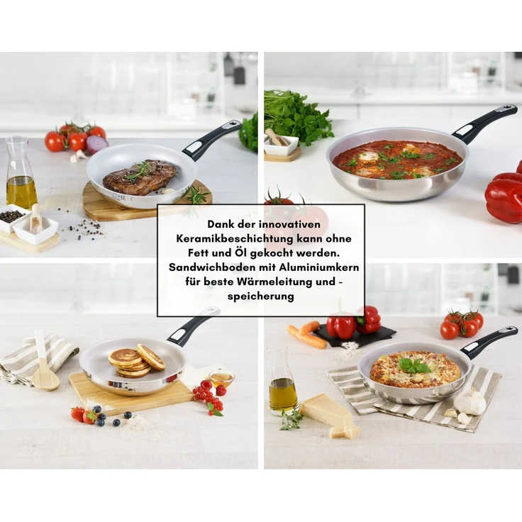 Genius Bratpfanne Cerafit Steel Pfanne 24 cm mit Antihaftbeschichtung Induktion, Edelstahl (1 Bratpfanne 1 Deckel) – Bild 2