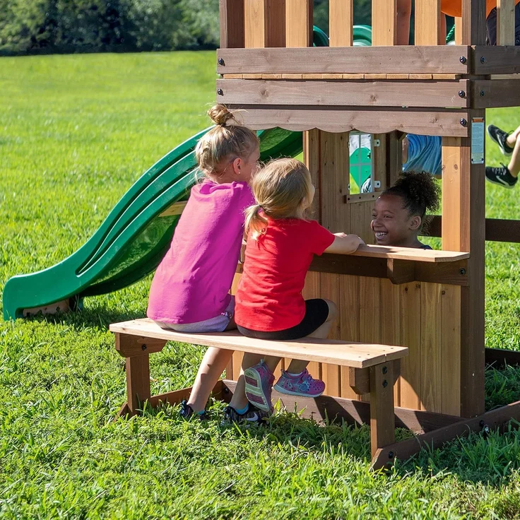 Backyard Discovery Lakewood Spielturm aus Holz XXL Spielhaus für Kinder mit Rutsche, Schaukel, Trapez & Picknicktisch | Braun, grün | Holz | 430.00 cm – Bild 3