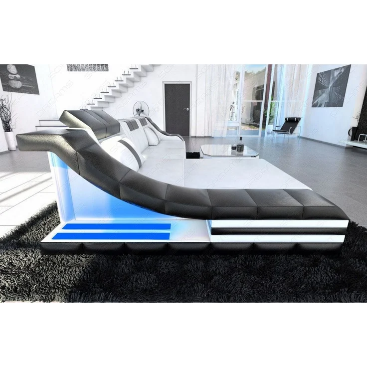 Couch Turino L Form in Leder - Ledermix - weiß-schwarz - Links – Bild 2