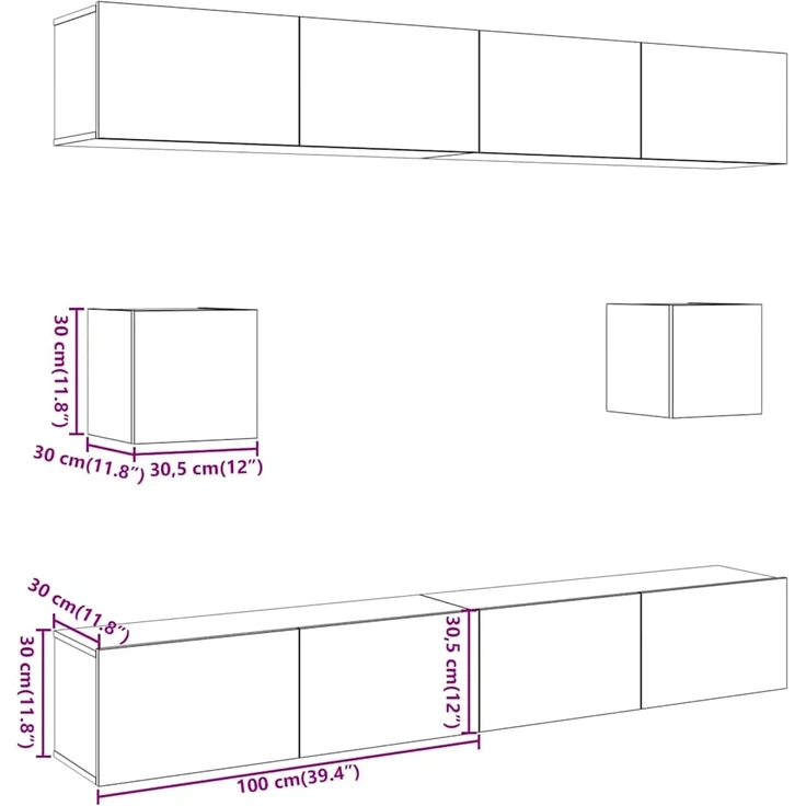 vidaXL 6-tlg. TV-Schrank-Set Wandmontage Altholz-Optik Holzwerkstoff 3328991 – Bild 8