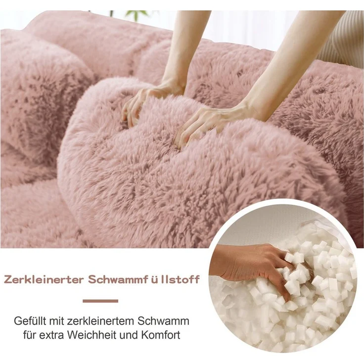 Odikalo Sofa Ecksofa Schlafsofa Modulares Sofa, Plüschstoff, 2-Sitzer Sofa, Plüschstoff, rahmenloses modulares Design, frei kombinierbar, mit Kissen. Weich, hochelastischer Schaumstoff, rutschfester Boden, geeignet für Wohnzimmer, Schlafzimmer, Arbeits... – Bild 3
