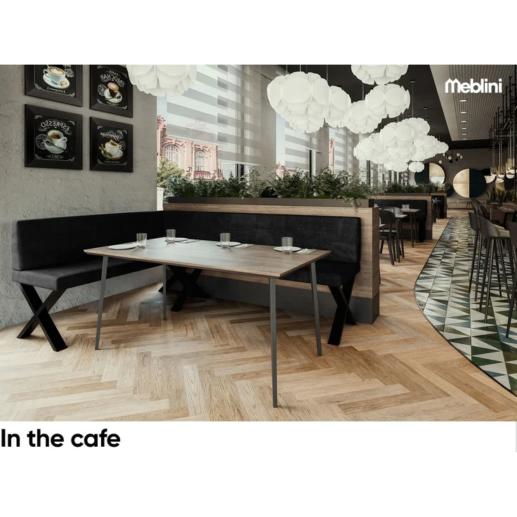 MEBLINI Eckbank für Esszimmer - Küchenbank - Essecke - Sitzecke Küche - PETER - X-Beine 142x196x87cm Links - Graphit Samt – Bild 4