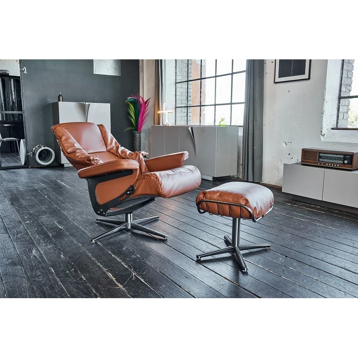 KAWOLA Drehsessel MODO, Relaxsessel Leder mit Hocker verschiedene Farben – Bild 2