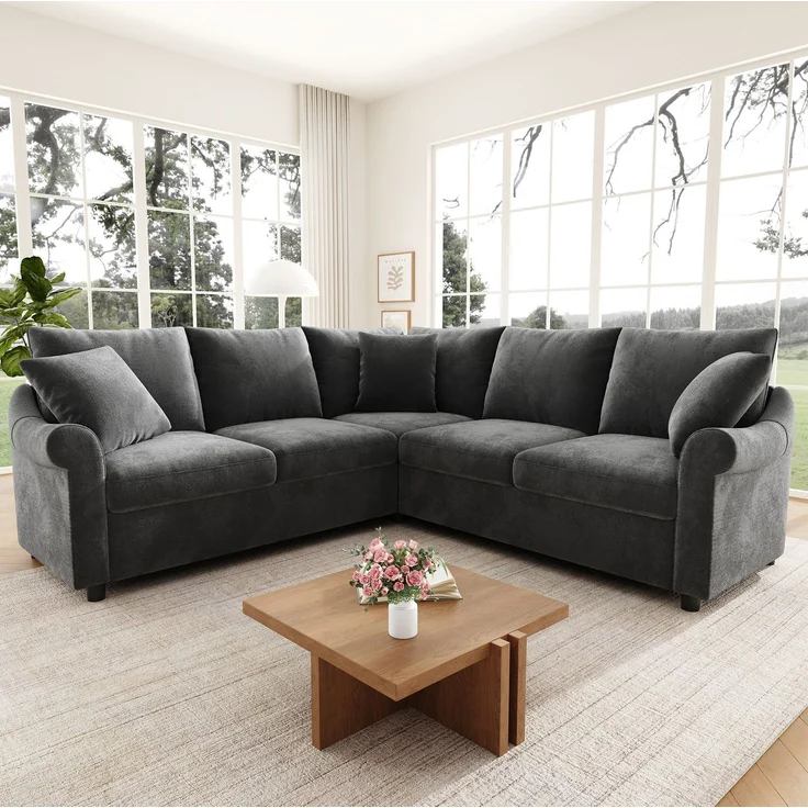 Ecksofa 217 x 217 x 83 cm in Grau – L-Form mit Chenille-Bezug und Taschenfederkern – Bild 2