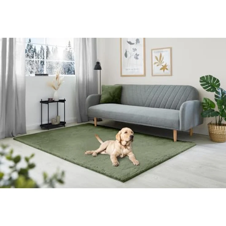 -LUXOR- living Kunstfell Coste Flauschiger Teppich Schlafzimmer - ideal zur Verwendung als Bettvorleger Schlafzimmer - gemütlicher Fellteppich Lammfell Imitat 60 x 120 cm dunkelgrün – Bild 2