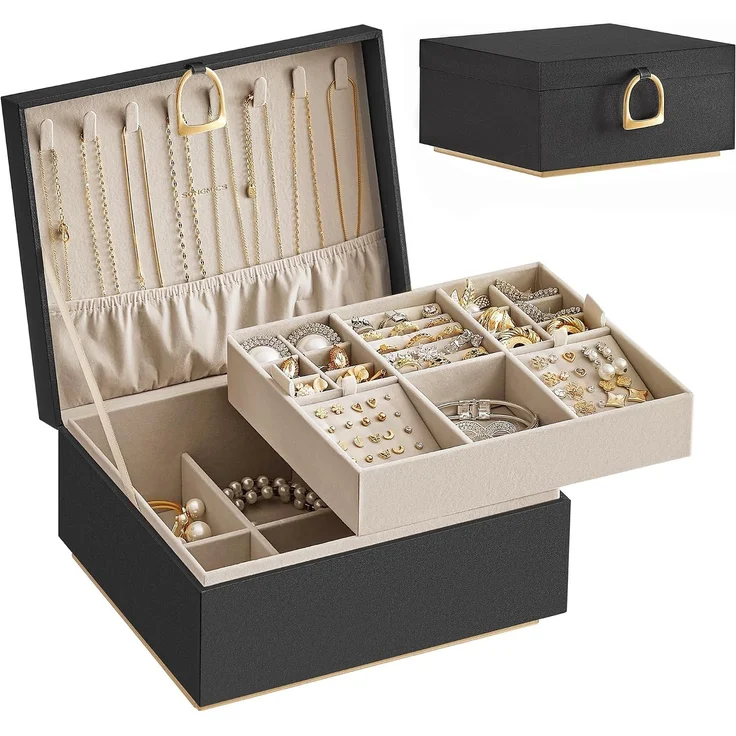Songmics Schmuckkasten, 2 Ebenen, Schmuckkasten mit Griff, Schmuckbox – Bild 1
