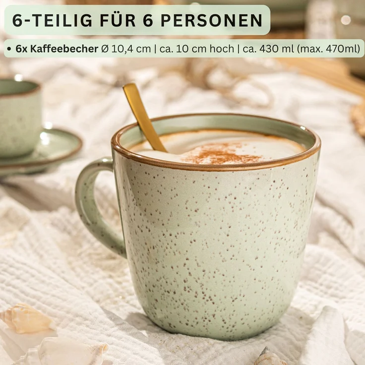 SÄNGER Kaffeebecher Set Rio Minze- 6 teilig aus Steingut – Bild 2