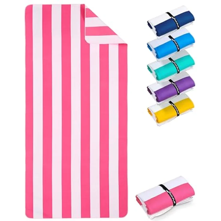 Fit-Flip Strandtuch XXL, Mikrofaser, leicht und schnelltrocknend, 100% recyceltes Badetuch, pink-weiß gestreift, 200x90cm – Bild 1