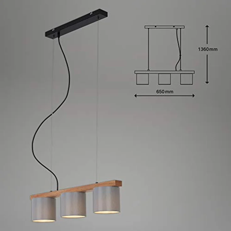 Briloner Pendelleuchte grau mit Holz Stoff, 3-flammig E14, Höhenverstellbar, IP20 – Bild 7